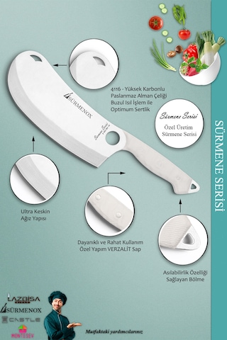 Sürmene Serisi Mutfak Bıçak Seti Ekmek Sebze Salata Börek Pizza Şef Bıçağı 2 Li Set Beyaz Mft-017 Beyaz