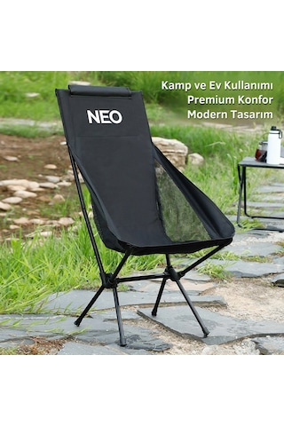 Neo Class Neo Trail Premium Katlanır Kamp Sandalyesi Kolay Kurulum, 120kg Taşıma Kapasiteli, Taşıma Çantalı Siyah