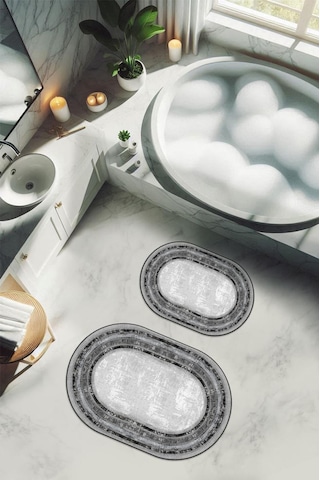 Yıkanabilir Kaymaz Tabanlı Modern Desenli 2'li Banyo Paspas Takımı Obps0012 Renkli