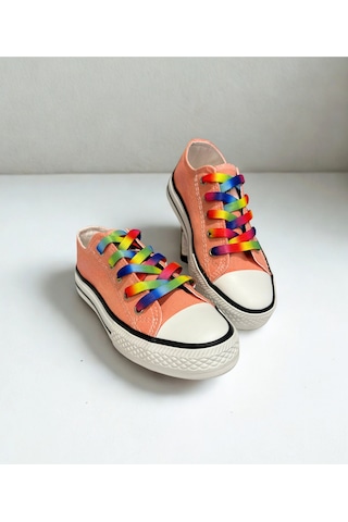 Gökkuşağı Bağcıklı, Nar Çiçeği Kısa Spor Ayakkabı, Sneaker Narçiçeği