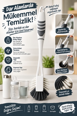 3'lü Pratik Fırça Seti - Banyo, Lavabo Ve Bulaşık Fırça Seti - Bulaşığa Ayrı Banyoya Ayrı Fırça