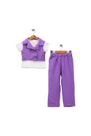 Dantel Detay Kız Çocuk Takım Yelekli Kız Çocuk Takım Lila