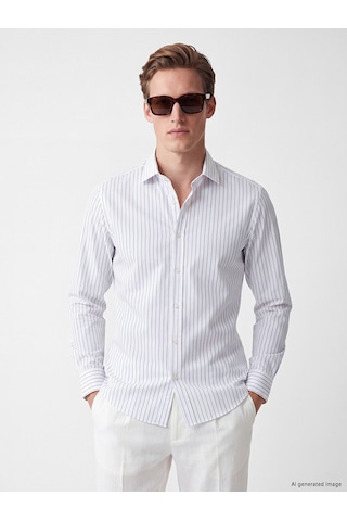 Lcw Busıness Mavi Slim Fit Çizgili Erkek Gömlek