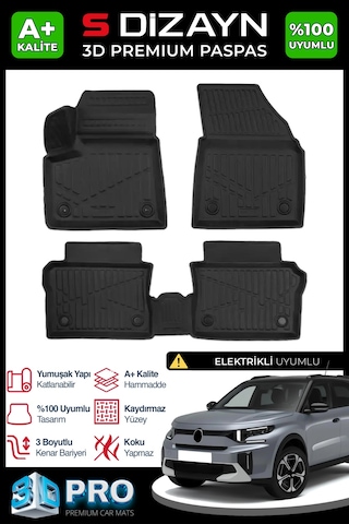 S-dizayn Citroen C3 Aircross Elektrikli 3d Pro Havuzlu Paspas 2025 Üzeri A+ Kalite