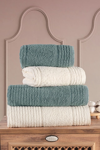 Ece 4'lü Banyo Havlu Seti Havlu Banyo Havlusu I Hamam Seti I Çeyiz Havlusu Krem-Yeşil