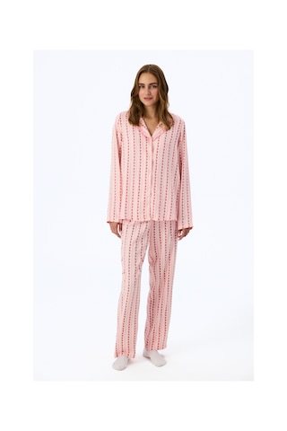Penti Açık Pembe Chloe Çiçekli Fırfırlı Uzun Kollu Gömlek Pantolon Pijama Takımı Soft Pınk