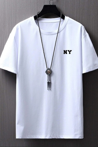 Erkek Ny Baskılı Oversize Tshirt Beyaz