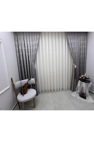 Nivemeshome Simla Gold Işıltılı 1/3 Sık Pileli Tül Perde Apm Gold