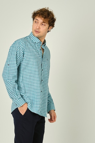 Figs Erkek Slim Fit Ekoseli Uzun Kollu %100 Pamuk Gömlek 0016 Mint Mint
