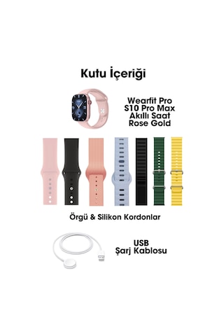 Wearfitpro Wearfit S10 Pro Max 7 Kordonlu Akıllı Kol Saati Miniled Ekran Rose Gold 45mm