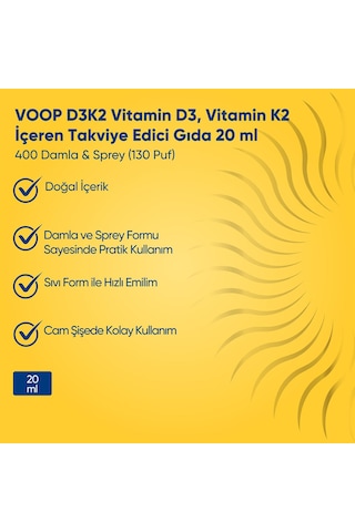 Voop Vitamin D3k2 Sprey-Damla 20 ML
