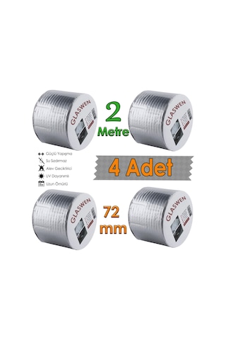 4 Adet Çatı İzolasyon Bandı 72 Mm X 2 Mt Su Sızdırmazlık Geçirmez Yalıtım Çamur Boru Sakız Tamir Bant