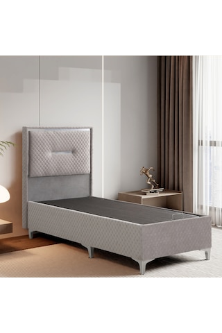 Lina Gri Tek Kişilik Sandıklı Baza Ve Başlık Takımı 2'li Set Konuma Özel Teslimat 90 x 190 CM