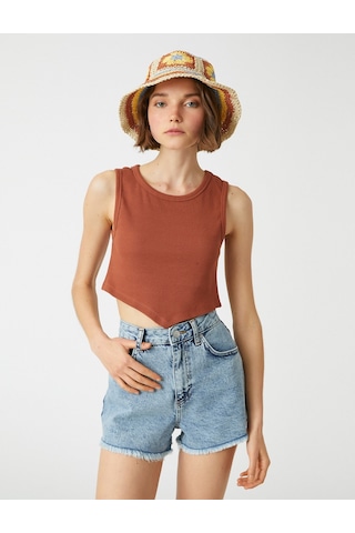 Koton Crop Atlet V Kesim Pamuklu Kahverengi 2sal30071ık Kahve