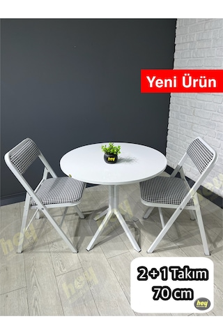 Pars 2 Kişilik Yuvarlak Mutfak Yemek Masası Takımı 2+1 Beyaz Kazayağı Kumaş 70 Cm Beyaz-kazayağı