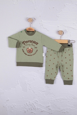 Babydonat Persona Bear Nakışlı Pamuk 2'li Erkek Bebek Takım Yeşil