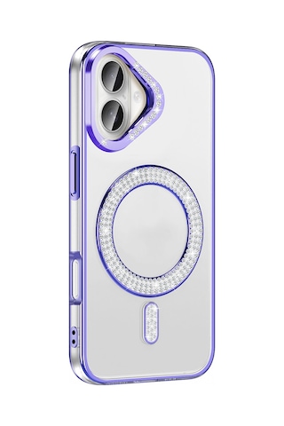 Apple Uyumlu iPhone 16 Plus Kılıf Pırlanta Taş Tasarımlı M-safe Şarj Özellikli Zore Karetta Silikon Kapak Mor