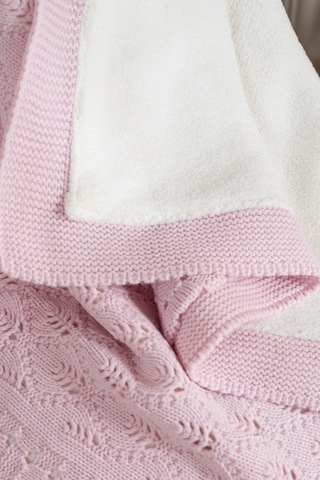 Toffy Toz Pembe Damalı Örgü Bebek Battaniyesi 100x100 Pembe