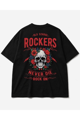 Montree Rockers Baskılı Oversize %100 Pamuk Premium Tişört Siyah