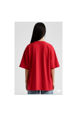 Nevermınd Unisex Renkli Graffiti Baskılı Oversize Beyaz Tişört Kırmızı Kırmızı