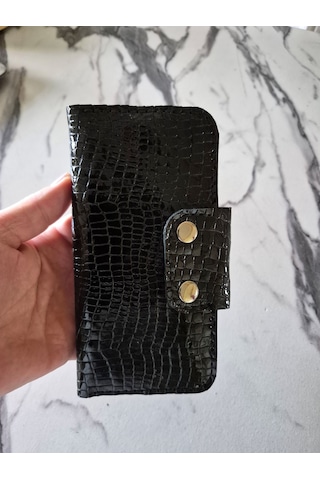 Gogo Kadın Cüzdan Hakiki Deri Orta Boy Siyah-parlak