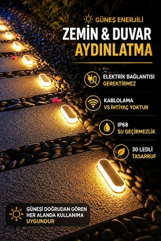 4 Adet Solar Güneş Enerjili Premium Kalite, 30 Led'li Dekoratif Zemin, Bahçe Ve Peyzaj Aydınlatma Ip68 Su Geçirmez, Sarı Işık