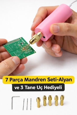 Usb Mini Drill Matkap Seti 7 Parça Mandren Seti+ 3 Adet Mikro Matkap Ucu Hassas Delme & Dıy-mını-usb-08-pembe