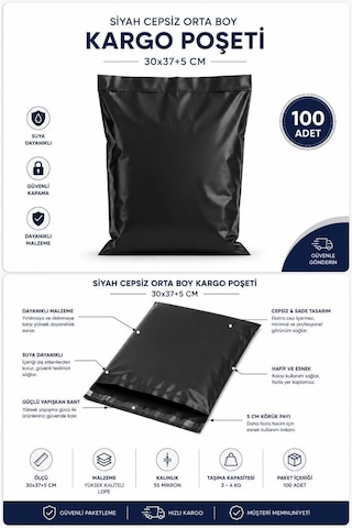 Northcity Siyah Cepsiz Orta Boy Kargo Poşeti 30x37+5 Cm 100 Adet
