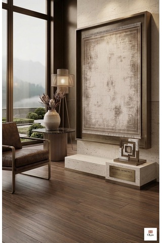 Artisanal Geometrics Bej Halı - Lüks Tasarım Salon Halısı, Özel Dokulu, Akrilik-bambu , Antialerjik Kahverengi