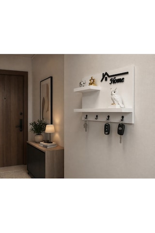 Dekoratif Duvar Anahtarlık Askısı Ve Raf 4 Kancalı Ahşap Anahtar Askılığı Modern Home Yazılı Organizer Ev Ve Ofis Düzenleyici Anahtarlık Rafı Standart