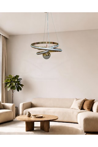 Kaos Büyük Modern Ledli Avize Çizgili 3 Renk Power Ledli Gold Kaplama Kumandalı Yatak Odası Salon Mutfak
