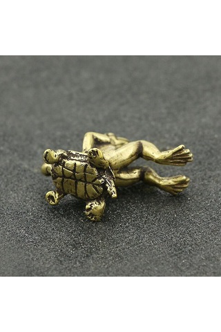 Sevimli Mini Pirinç Kurbağa Kaplumbağa Üzerinde Oturuyor Vintage Hayvan Heykeli Metal Figür Ofis Masası Dekoru Süs Oyuncak Hediye 3.5x4cm 3 Adet