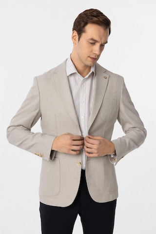 Süvari Bej Slim Fit Armürlü Mono Yaka 6 Drop Ceket