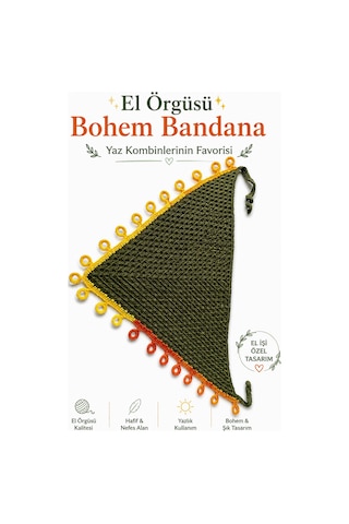 El Örgüsü Saç Bandanası Bohem Yazlık Bandana Ayarlanabilir Kadın Saç Aksesuarı Haki
