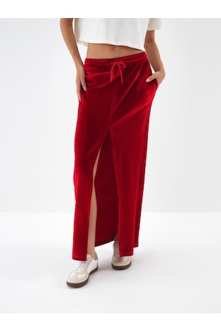Kırmızı Lüks Dokulu Soft Kadife Regular Fit Etek 270404 Kırmızı