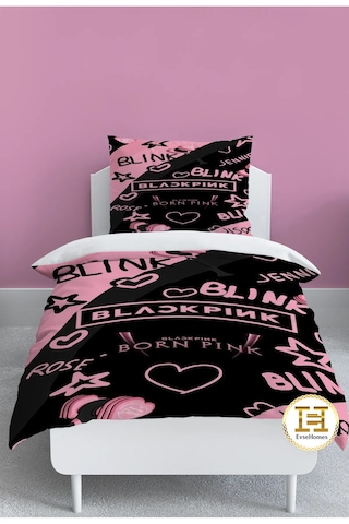 Dijital Baskı Blcak Pink Nevresim Takımı