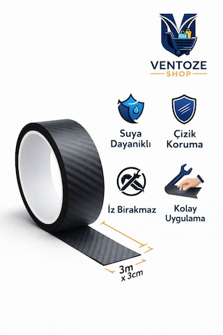 Karbon Fiber Desenli Araç Kapı Eşiği Koruyucu Bant Çizilme Önleyici 3 Cm X 3 Metre Karbon Bant 3 CM x 3 M
