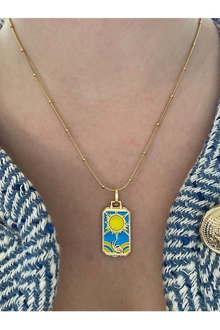 Vıp Seri - Güneş Kararmaz Çelik Kadın Gold Kolye Modern Ve Şık Altın