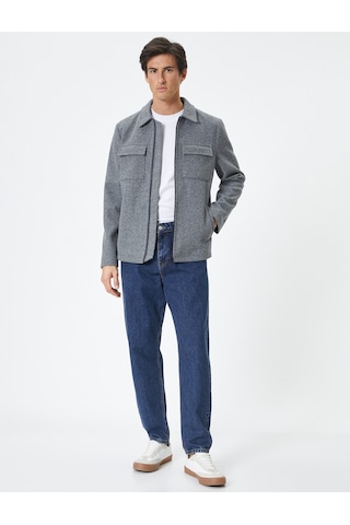 Koton Slim Fit Ceket Cep Detaylı Kırçıllı Fermuarlı Viskon Karışımlı Gri 4sam20055hw Gri
