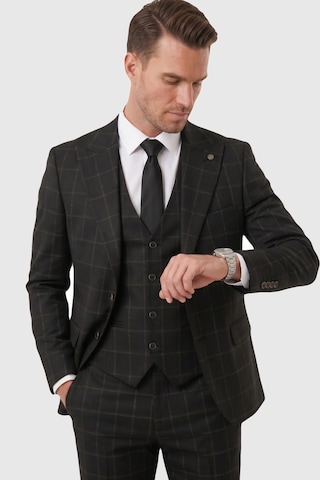 Deepsea Erkek Siyah Slim Fit 3 Lü Takım Elbise Kareli Ekose Desenli Yelekli Şık Takım 2600517
