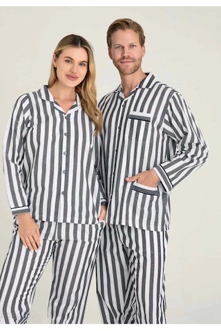 Kocabey 4007 Kadın Uzun Kol Çizgili Gaffuriye Pijama Takımı Antrasit