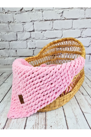 Pufy El Örgüsü Battaniye Acık Pembe El Örgüsü Bebek Battaniyesi Pembe