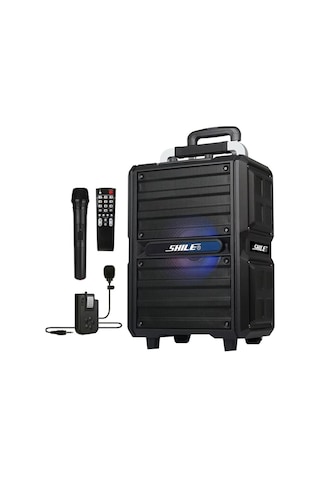 Shile Sl-2017 50 Watt Taşınabilir Seyyar Aktif Amfi Hoparlör Kablosuz El + Yaka Mikrofonlu Usb+sd+bt Kumandalı