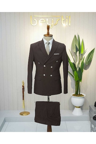 Bys Beystil Sivri Yaka Kahve Kruvaze Takım Elbise Nikol - Slim Fit