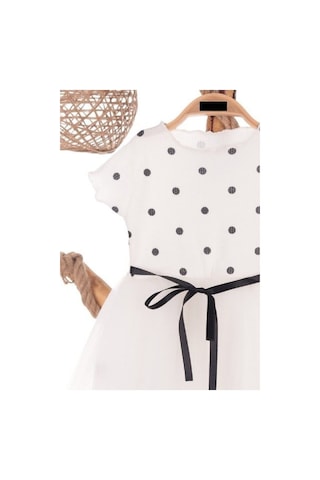 Puantiyeli Beyaz Doğum Günü Ve Özel Günler İçin Kız Çocuk Tüllü Elbise 2-7 Yaş Aralığı Beyaz