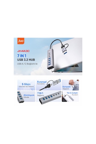 Juo Type-c Ve Usb-a 7 Portlu 4 Usb-a 3 Type-c 5gbps Usb 3.2 Çoklayıcı Hub Dönüştürücü