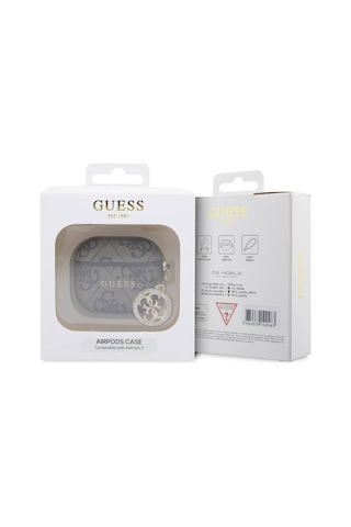 Apple Uyumlu AirPods 3.nesil Kılıf Guess Lisanslı Pu Deri 4g Desenli 4g Charm Kahverengi