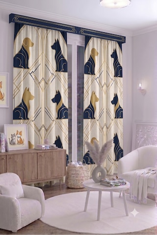 Bebek Çocuk Odası Fon Perdesi 140x260 Cm 2 Kanat Sevimli Desenli Dekoratif Dijital Baskılı Premium Çocuk Odası Perdesi Krem
