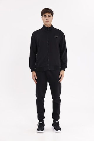 Rowinger Cepli Dik Yaka Tam Fermuarlı Göğüs Arma Detaylı Rahat Kalıp Mevsimlik Sweatshirt Black