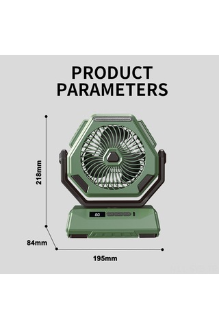 Symbee A26 Yeşil Kamp Fanı, 6000mah Pil, 3 Seviye Işık Ve Rüzgar, Otomatik Sallama, Portatif Dış Mekan Kullanıma Uygun